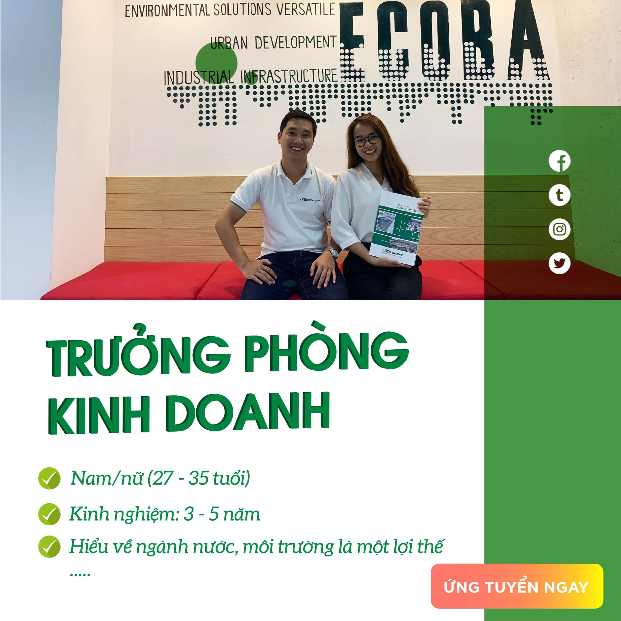 Ecoba ENT tuyển dụng Trưởng phòng Kinh doanh