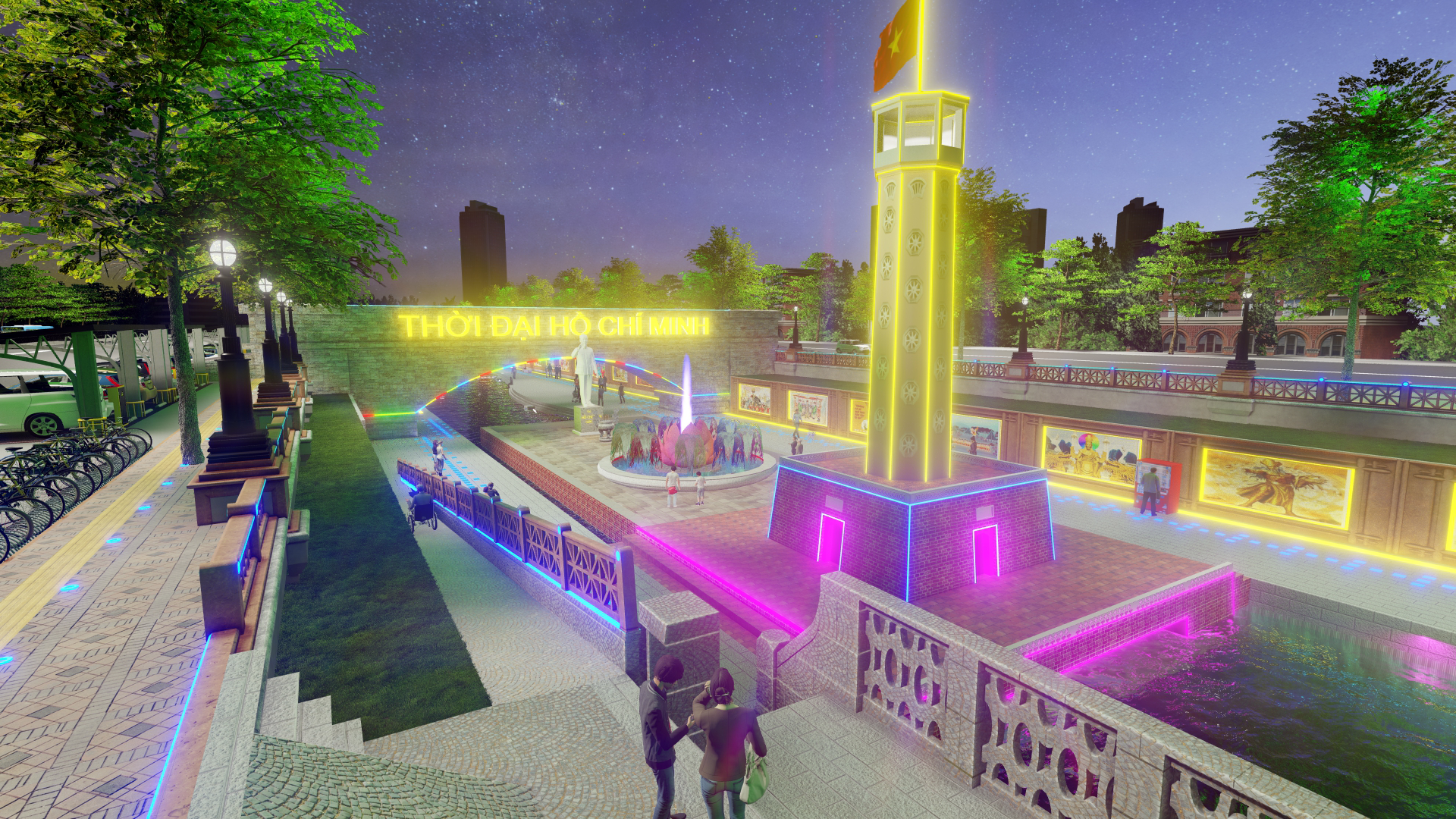 Cảnh quan khu vực Thời đại Hồ Chí Minh tại Công viên Tô Lịch tương lai.