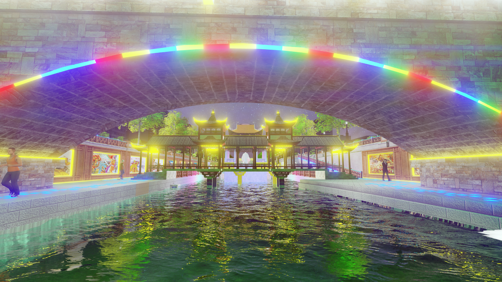 Cảnh quan khu vực “Lầu Vọng Nguyệt” Triều đại Nhà Lý tại Công viên Tô Lịch tương lai.